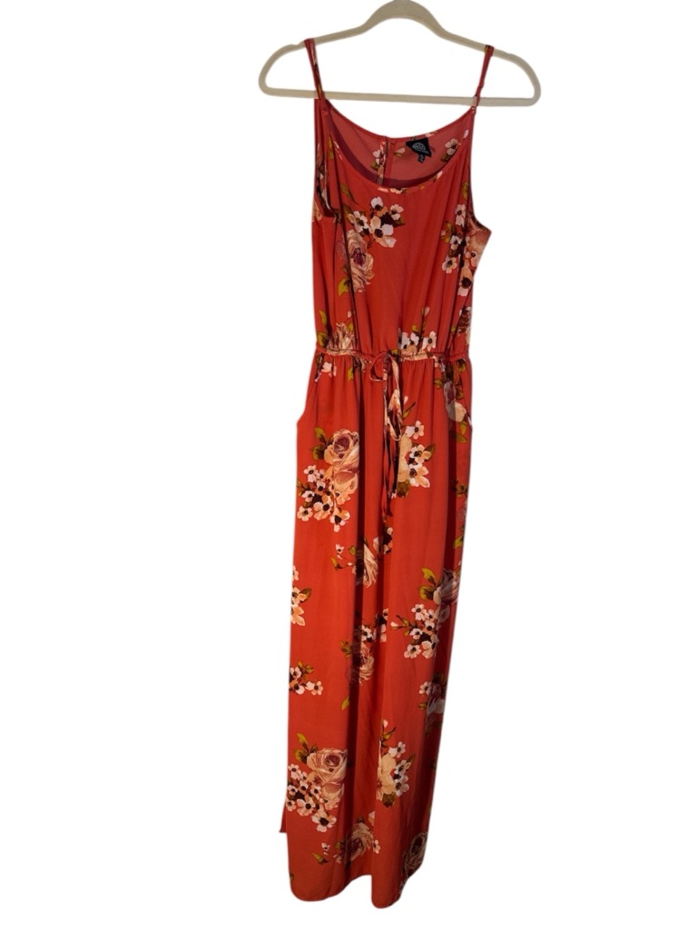 Bobeau Women's XL Coral Floral Tie-Waist Maxi Dress